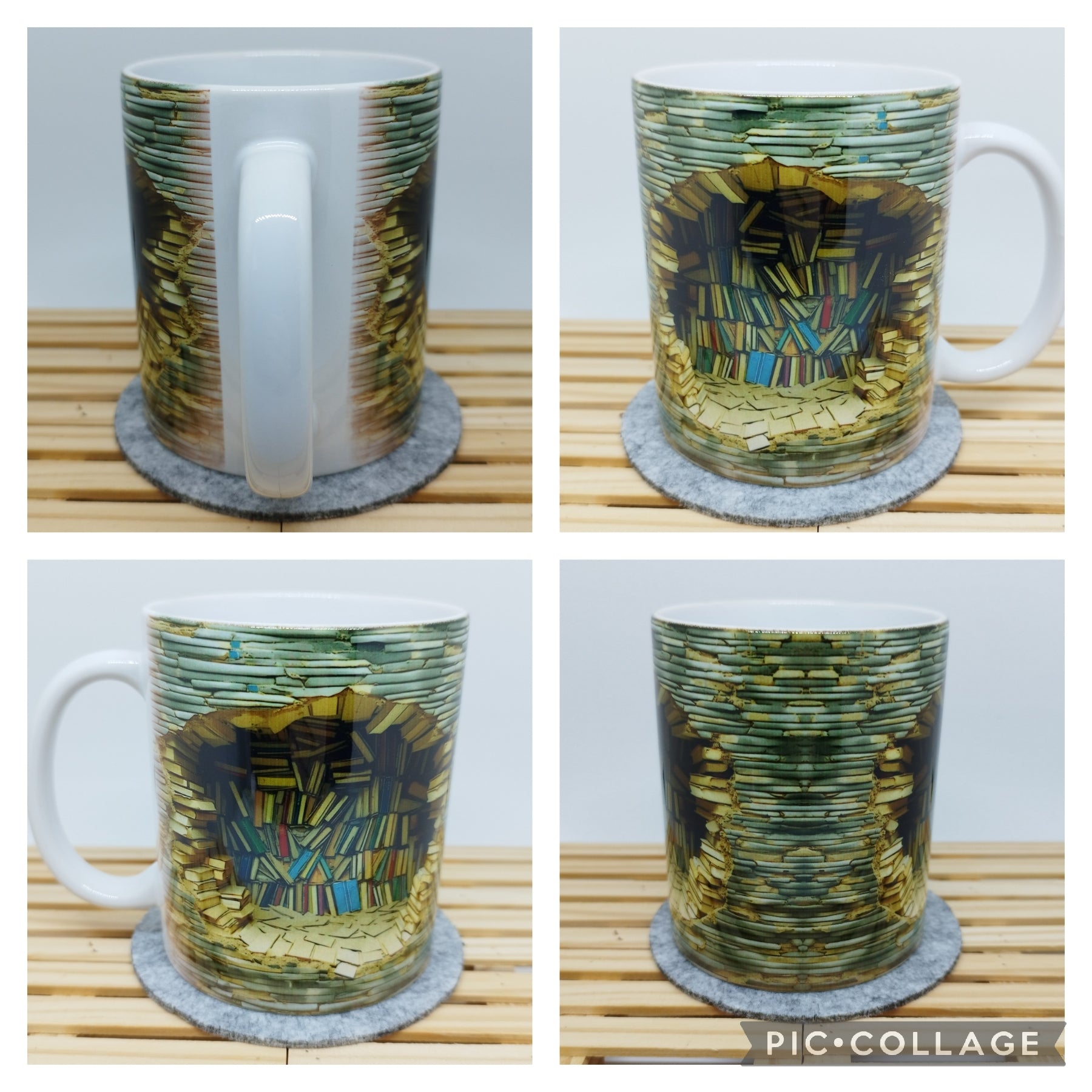Kaffeetasse,Kaffee,Bücher,Mug,Coffeecup,Happy,Puff,Inflated,3D Optik, Keramikbecher sublimiert, Geschenk für Mama, Bookshelf, wrap