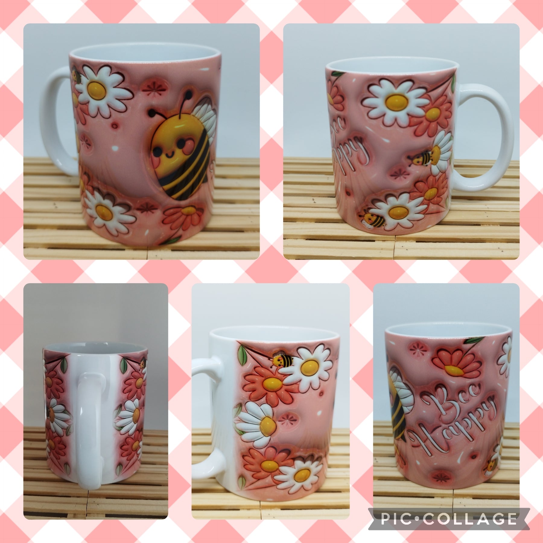 Mug,Coffee,Bee,Mug,Coffee,Happy,3D,Puff,Inflated,3D Look,Kreativshop Stormarn,Ceramic Mug,Gift,Christmas Mug,wrap