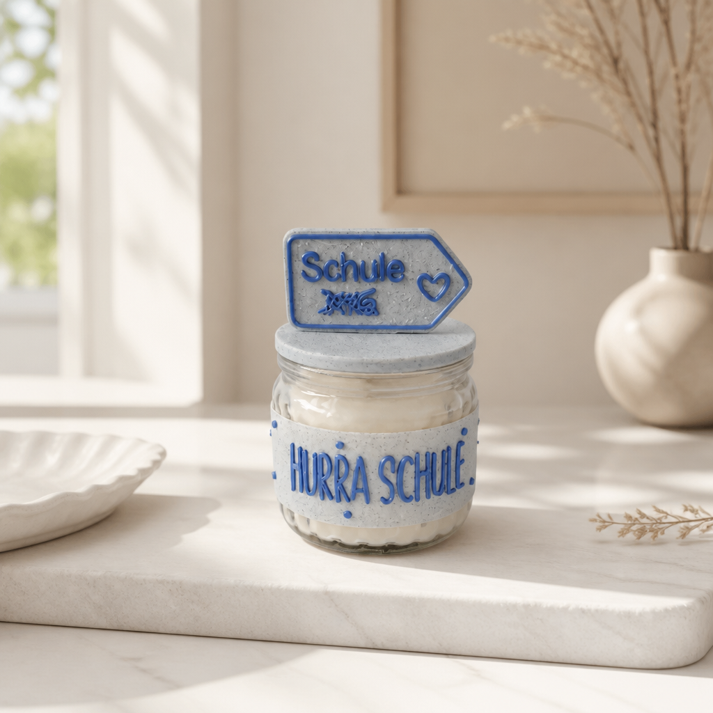Duftkerze mit Kerzenbanderole und 3D-Druck-Deckel mit Stecker, Geschenkidee, Deko