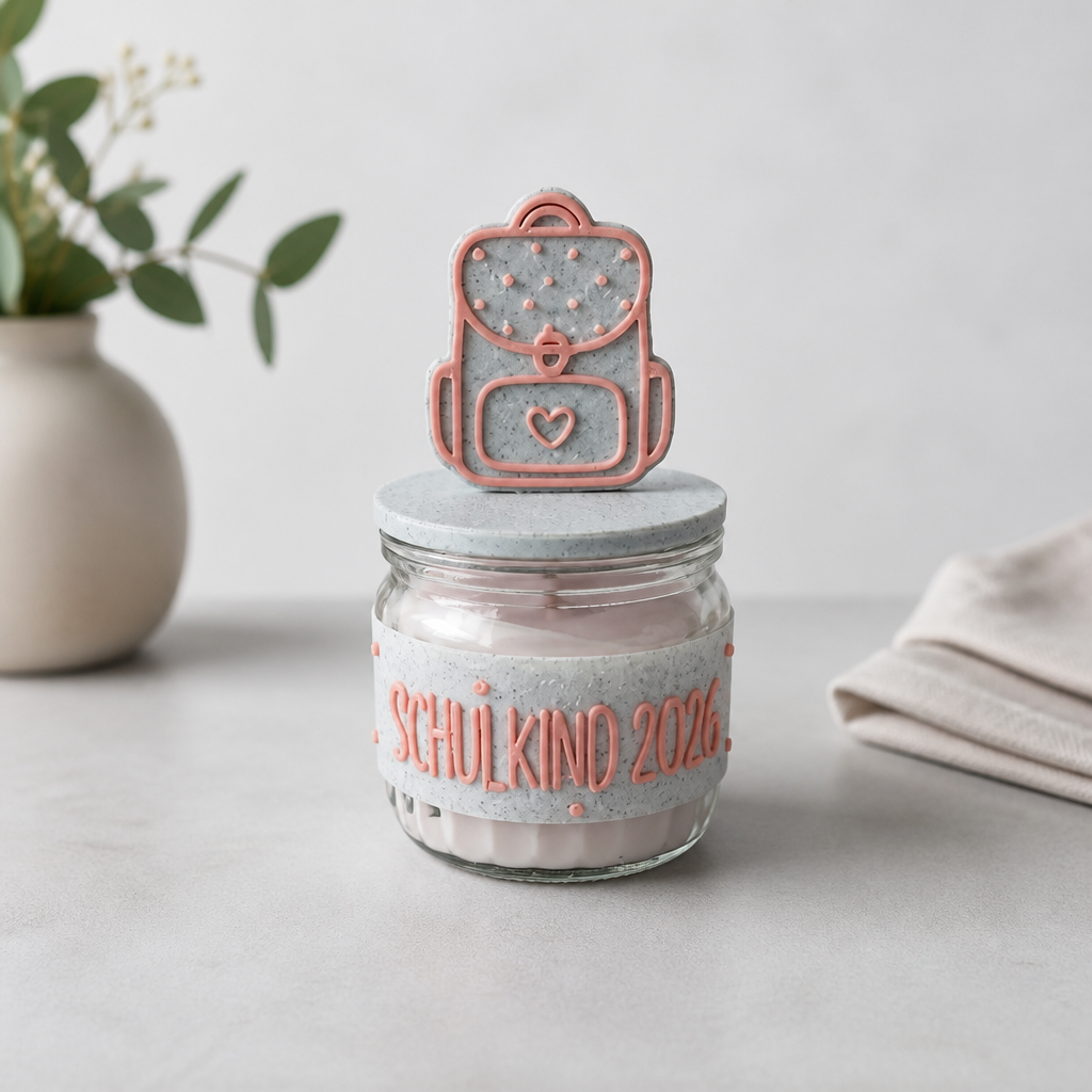 Duftkerze mit Kerzenbanderole und 3D-Druck-Deckel mit Stecker, Geschenkidee, Deko