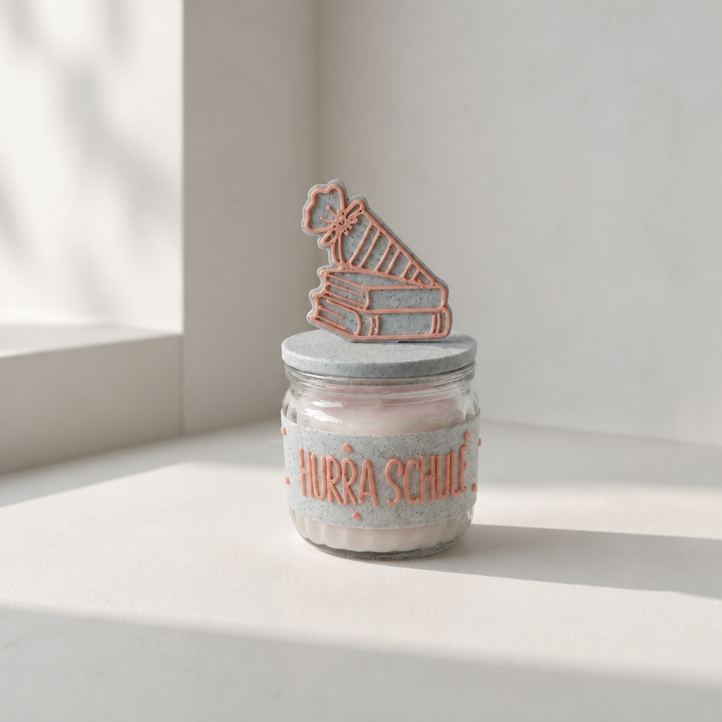 Duftkerze mit Kerzenbanderole und 3D-Druck-Deckel mit Stecker, Geschenkidee, Deko