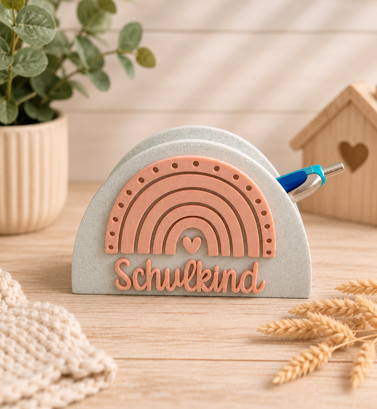 Stifthalter „Schulkind“ mit Regenbogen – STL/3MF - Digitale Datei - Geschenk zur Einschulung - Geschenk Kinder