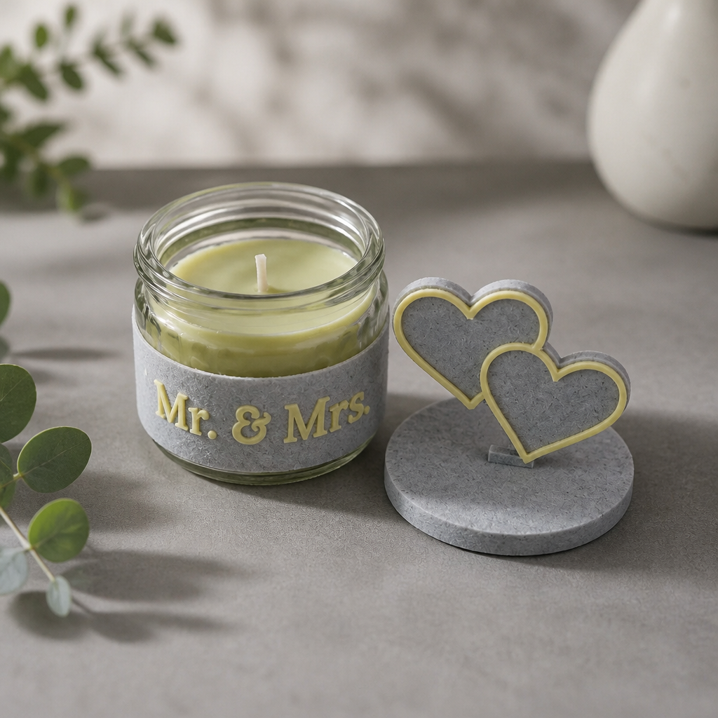 Duftkerze mit Kerzenbanderole und 3D-Druck-Deckel mit Stecker, Geschenkidee, Deko